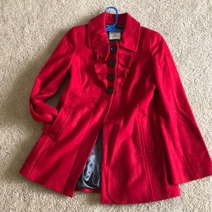 Red pea coat with frills size small